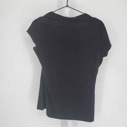 Vintage 1990s St Tropez West Womens Sz L Short Sleeve Blouse Black Y2K