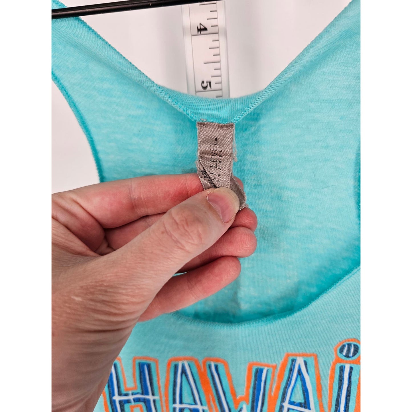 Womens Sz XL Hawaii Is My Happy Place Racer Back Tank Top Bright Blue Loose Fit