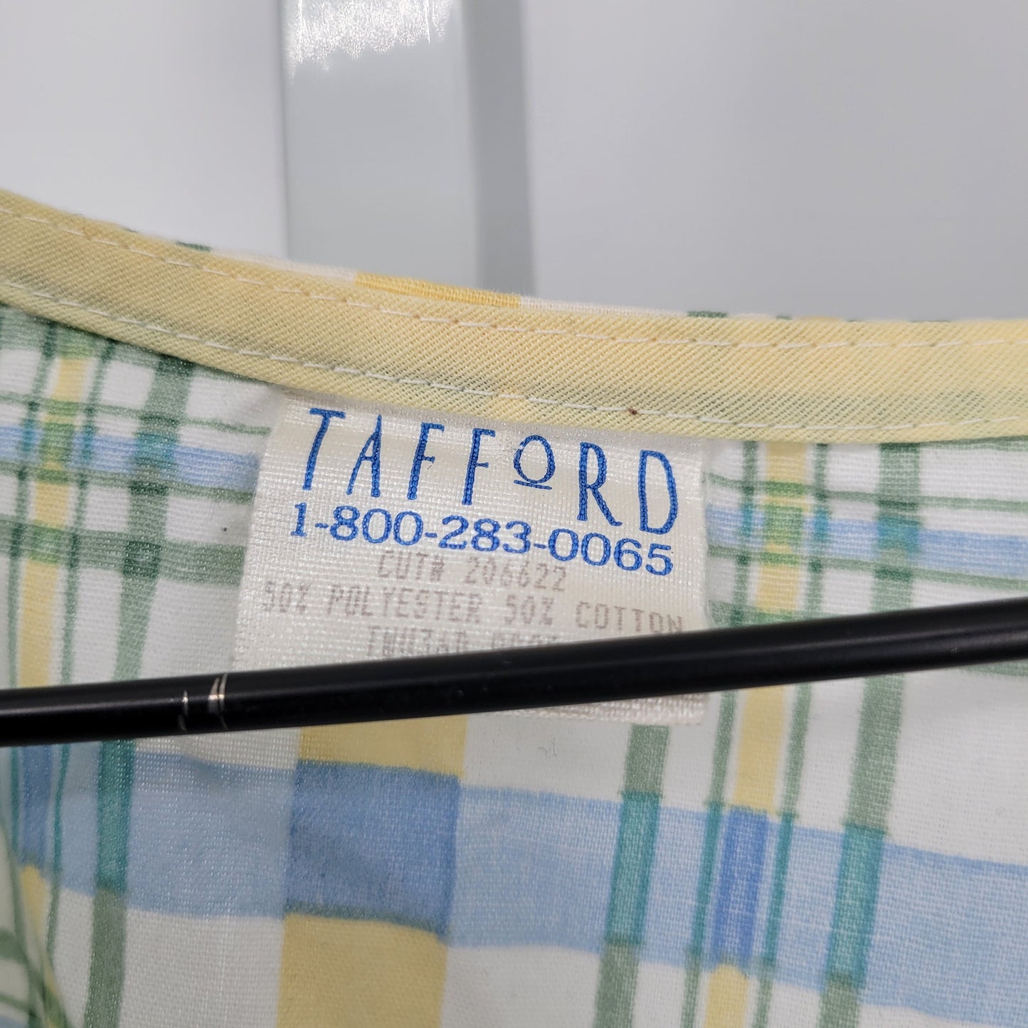 Vintage 1980s Tafford Womens Sz L Long Sleeve Sleep Shirt Blue Yellow Plaid
