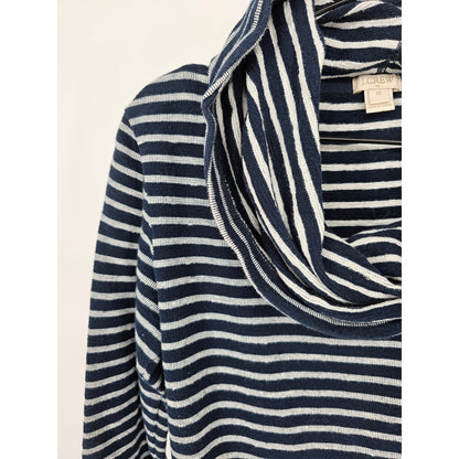 J Crew Womens Sz XS Cowl Neck Long Sleeve Knit Top Navy Blue White Striped