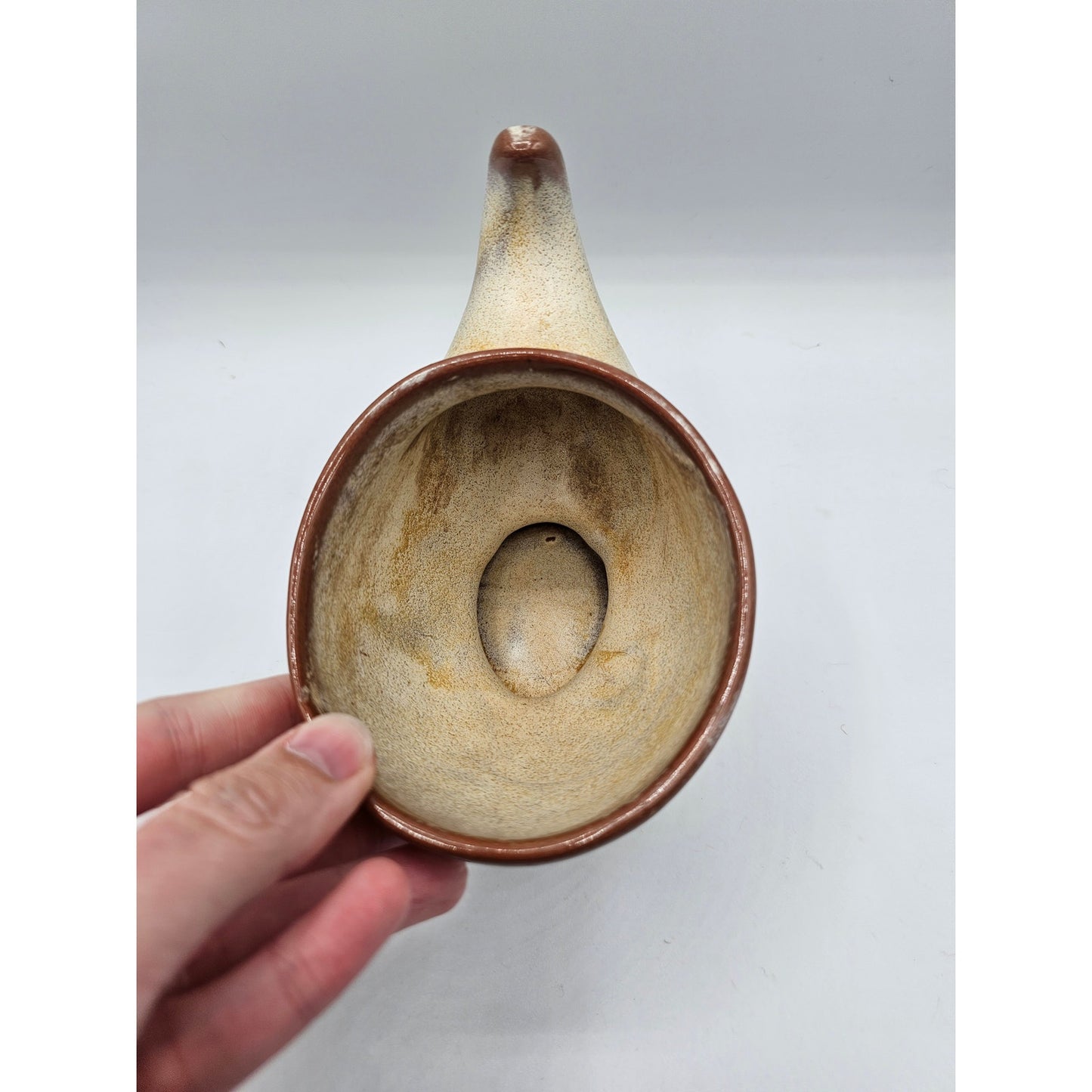 MCM Frankoma Pottery 57 Cornucopia Vase Dish 3x8” Beige Gracetone Serveware VTG