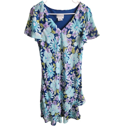 Vintage 1990s K & Company Womens Sz 12 Midi Floral Sundress Dress Blue