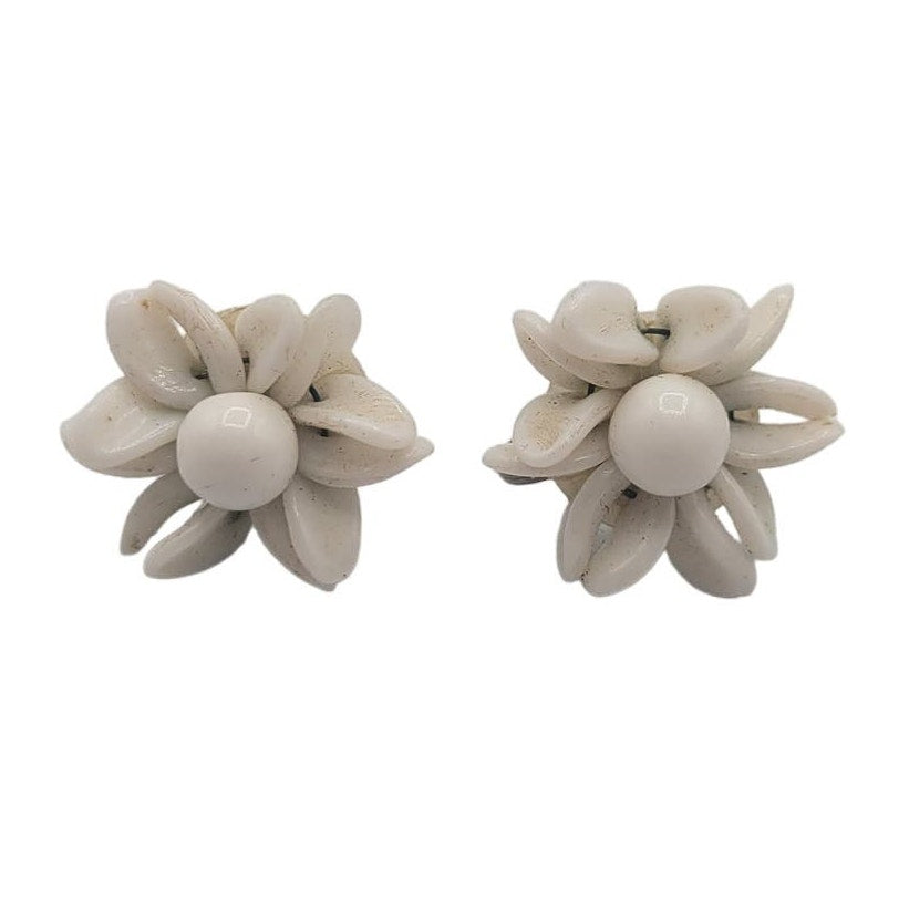 Vintage BARCS Silver TONE Amber Orange Glass CABOCHON Clip ON Earrings