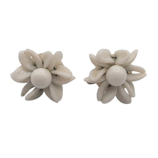 Vintage BARCS Silver TONE Amber Orange Glass CABOCHON Clip ON Earrings