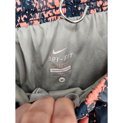 Nike Dri Fit Womens Sz M Lined Running Shorts Black Orange Pixel Camo Print