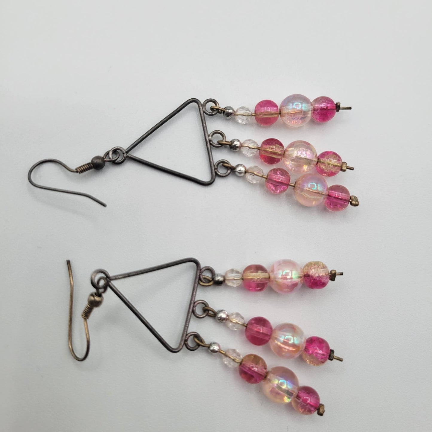 Vintage Y2K French Hook Earrings Geometric Dangle Pink Beaded