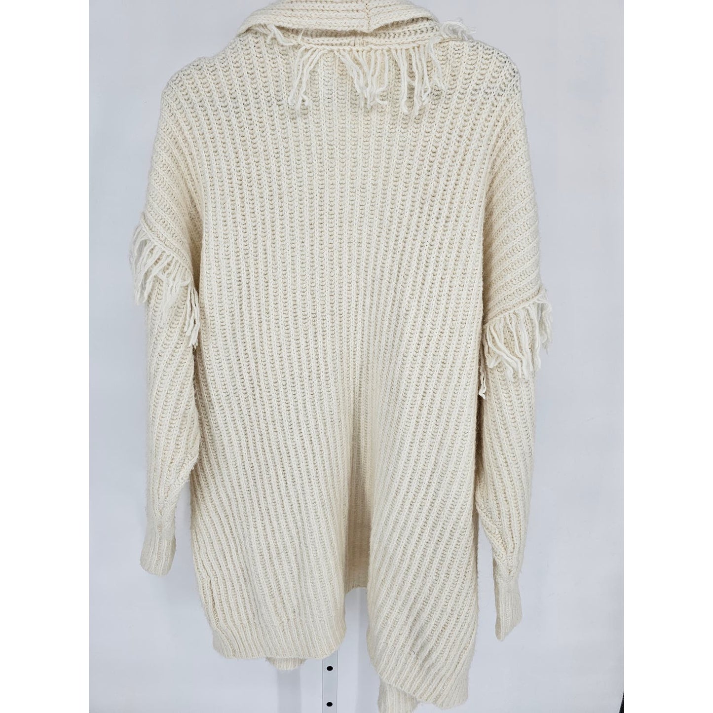 Anthropologie Womens Sz M/L Amanza Ivory Fringed Cardigan Sweater