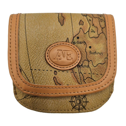 Allen Edwards Wallet Tan Genuine Leather Map Design Bag Purse Pebbled Bifold