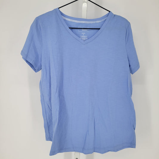 Sonoma Womens Sz L Short Sleeve V Neck T Shirt Light Periwinkle Purple Blue