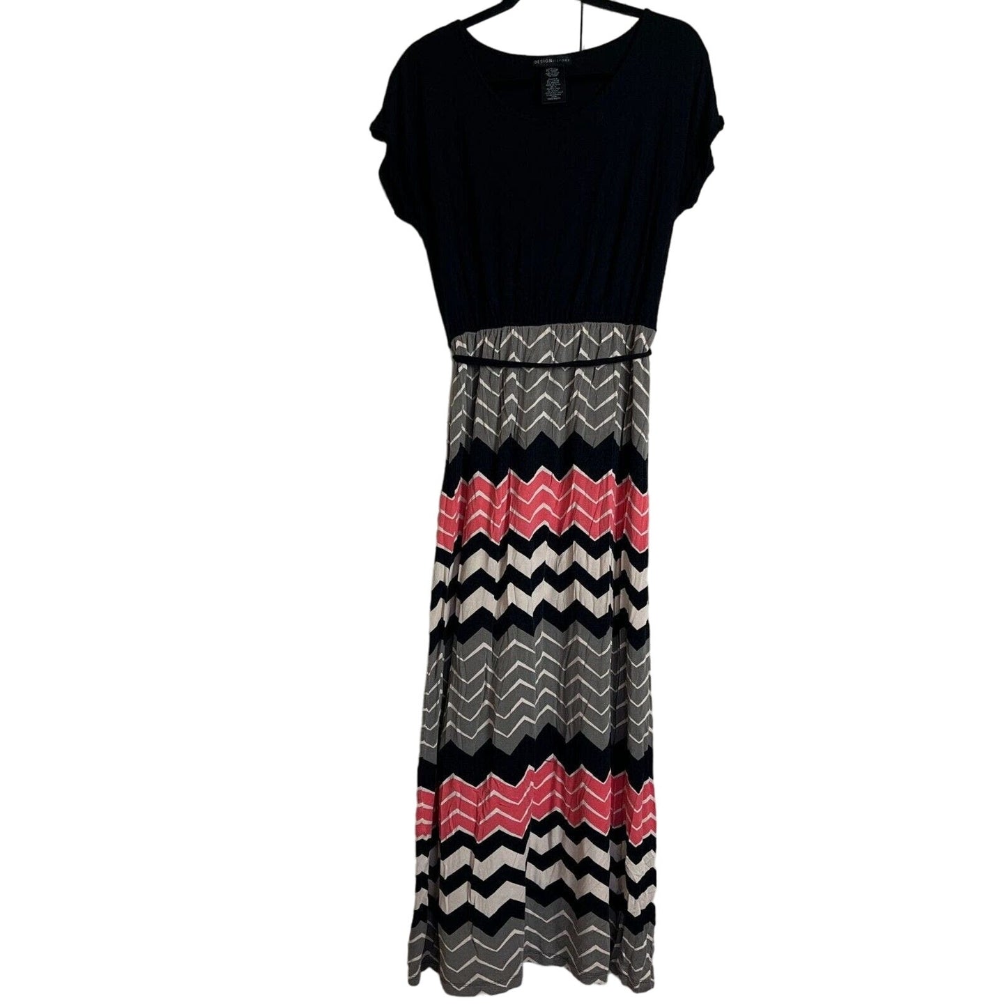 Design History Womens Sz M Maxi Dress Black Gray Pink Chevron Print