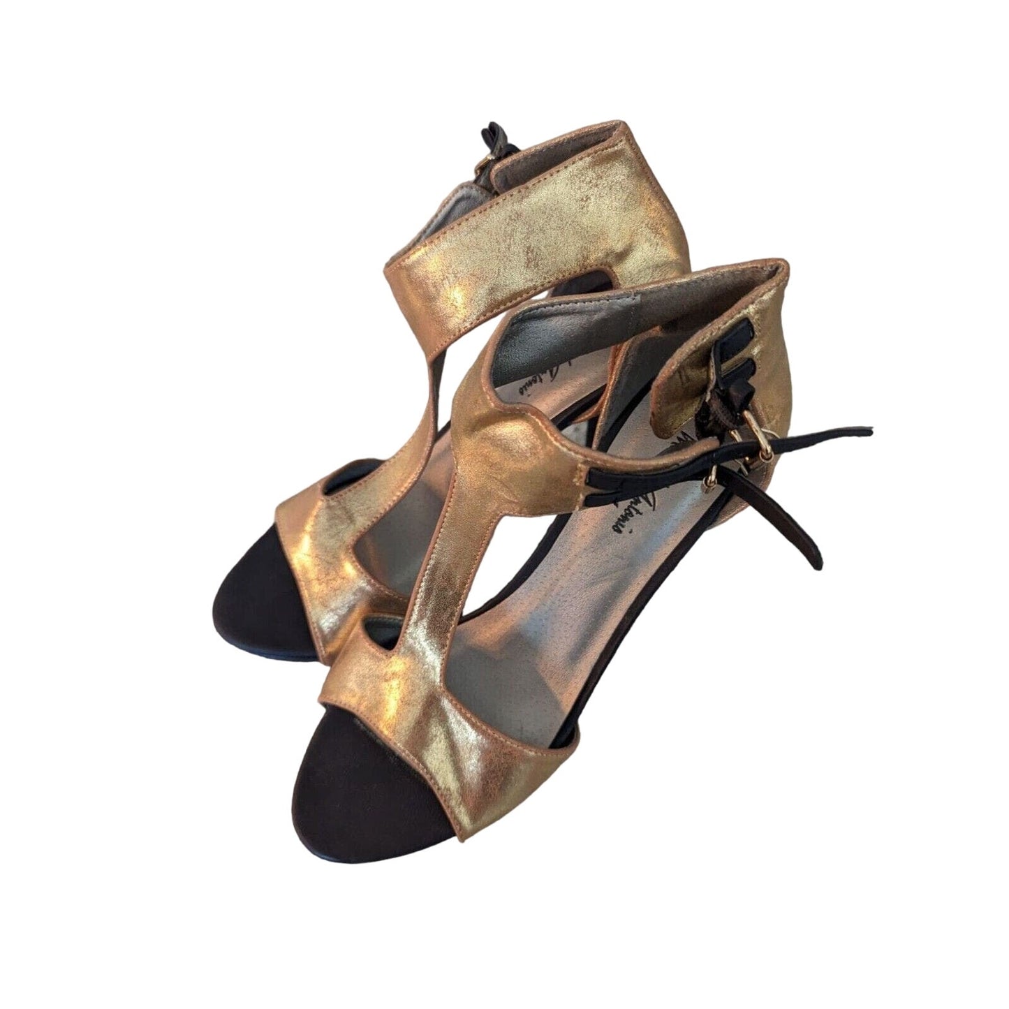 Michael Antonio Womens Sz 10 Gold and Black Leather High Heels