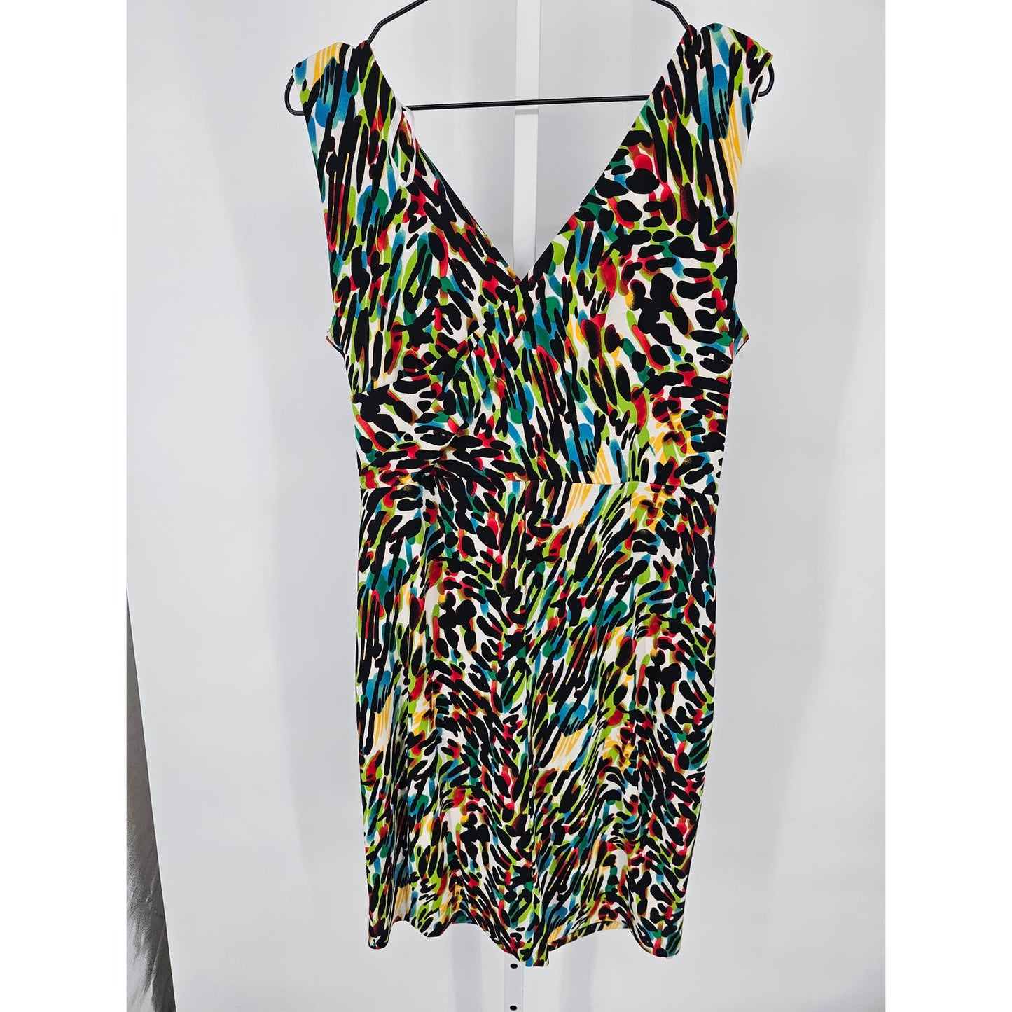 Chaus Womens Sz L Midi Sheath Dress Sleeveless Rainbow Leopard Print Cocktail