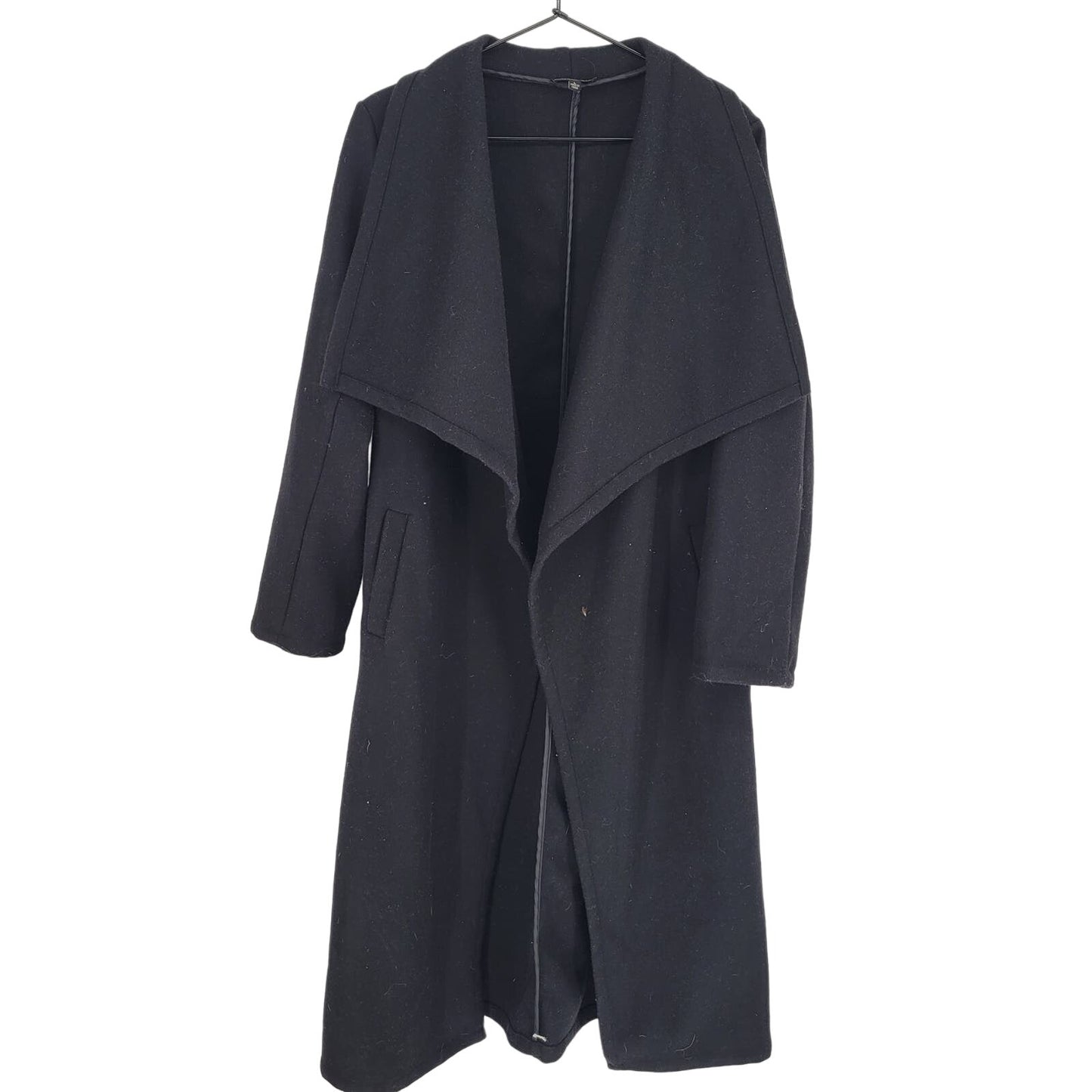 Shinestar Womens Sz L Midi Length Trench Coat Felt Heavy Black Warm