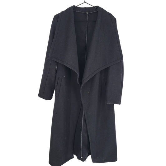 Shinestar Womens Sz L Midi Length Trench Coat Felt Heavy Black Warm