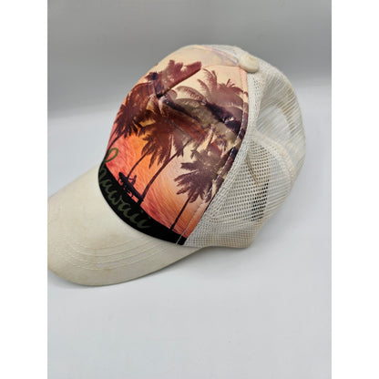 Vintage Y2K Island Crew Hawaii Snapback Trucker Hat White Palm Tree Print