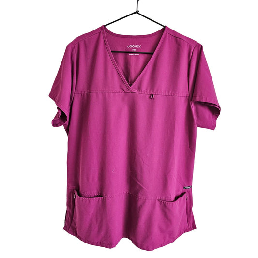 Jockey Womens Sz L Short Sleeve scrub Top Stretch Solid Burgundy