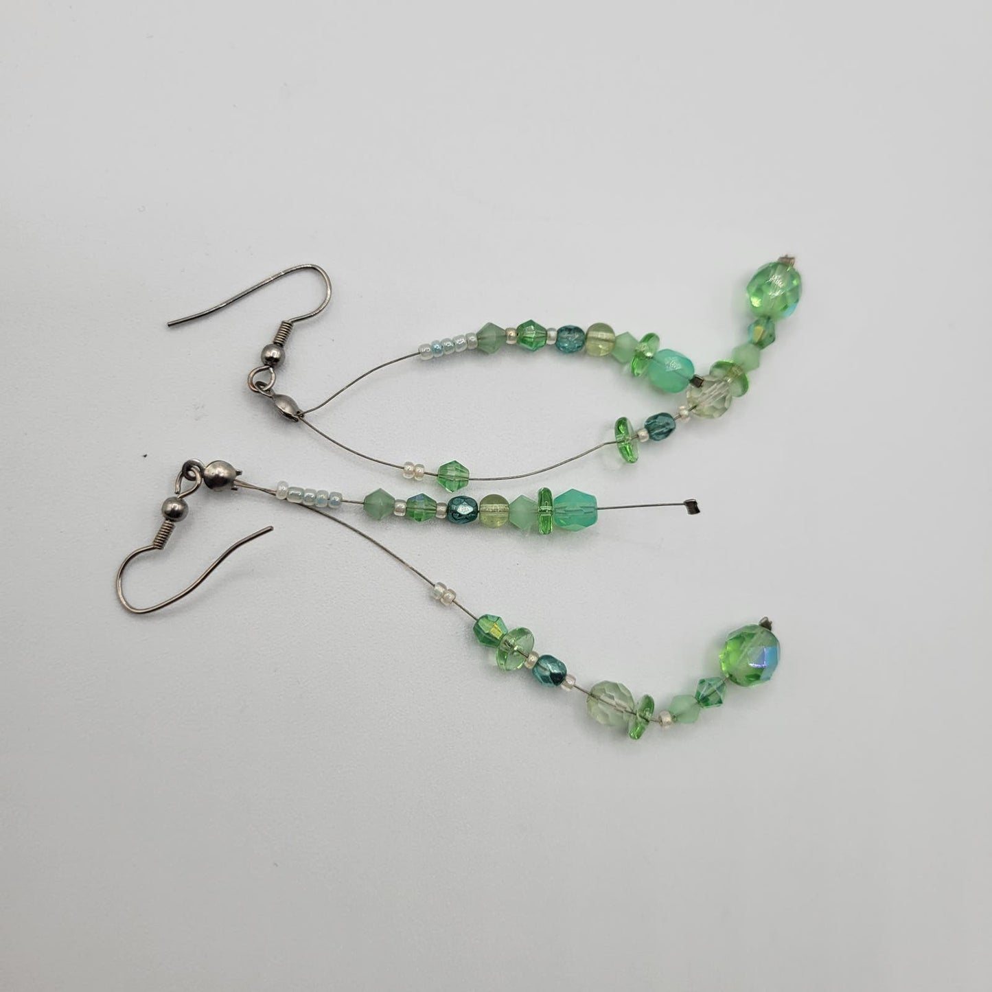 Vintage Y2K French Hook Earrings Green Beaded Dangle