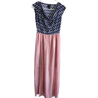 En Focus Studio Womens Sz 6 Maxi Dress Blue Chevron Light Pink