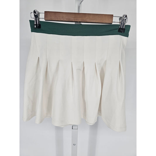 Glo Fashion London Womens Sz S Pleated Tennis Skirt White Green Trim