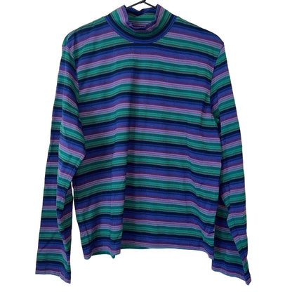 Liz Claiborne Womens Sz L Nylon Long Sleeve T Shirt Turtleneck Striped Colorful