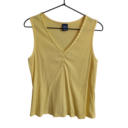 High Sierra Womens Sz L Tank Top Yellow Ribbed V Neck Beaded Neckline