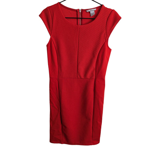 H&M Womens Sz S Knee Length Sheath Dress Solid Red