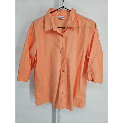 American Sweetheart Womens Sz M 3/4 Sleeve Button Up Dress Shirt Pastel Orange