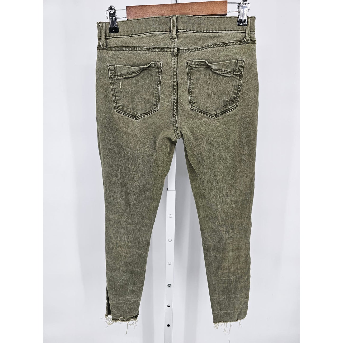 Express Womens Sz 6 Mid Rise Ankle Legging Jeans Olive Green Distressed