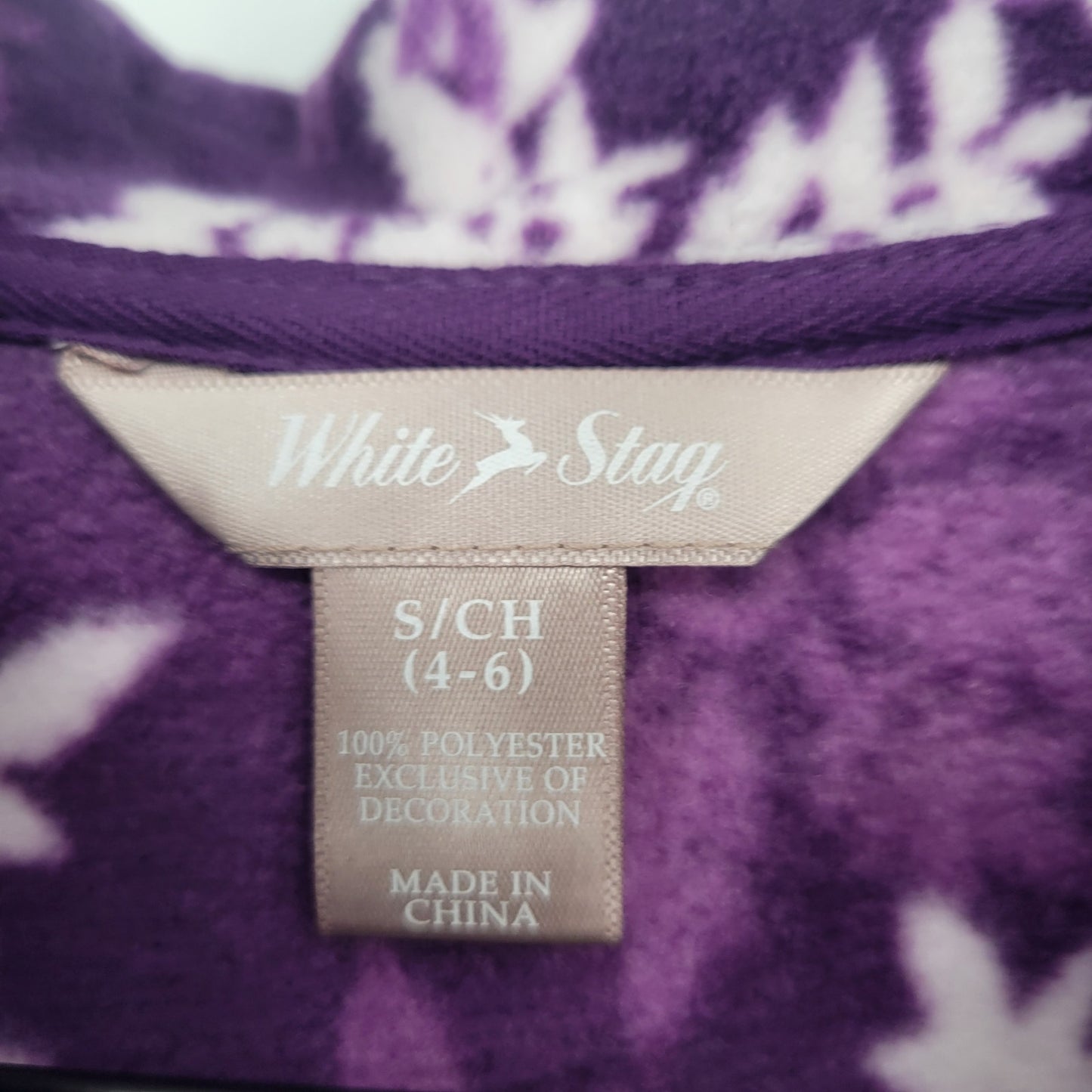 White Stag Womens Sz S Zip Up Fleece Jacket Purple Snowflake Print