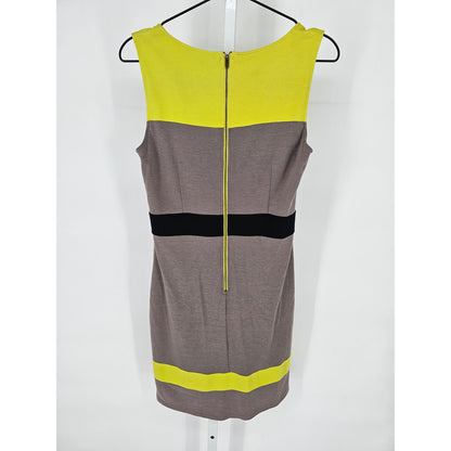 THML Womens Sz M Knee Length Mod Color Block Dress Lime Green Gray Sleeveless