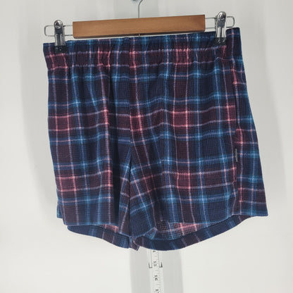 Eddie Bauer Womens Sz S Pull On Sleep Shorts Blue Red Plaid Fleece Lounge