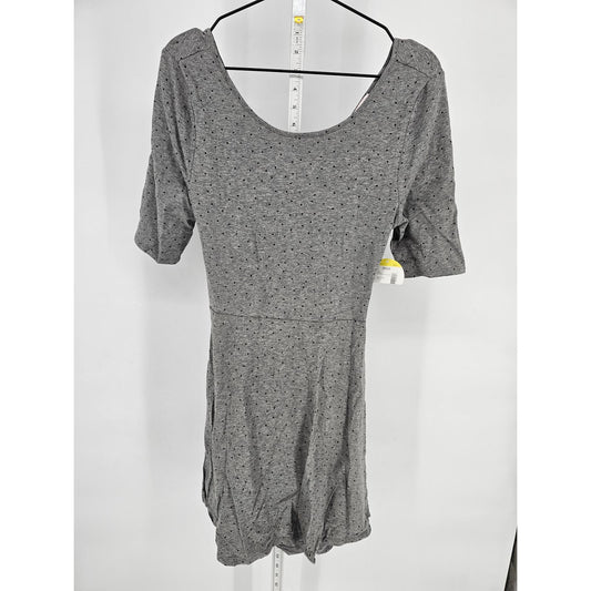 Bongo Womens Sz L Short Sleeve Knee Length Cotton Dress Gray Open Back NEW