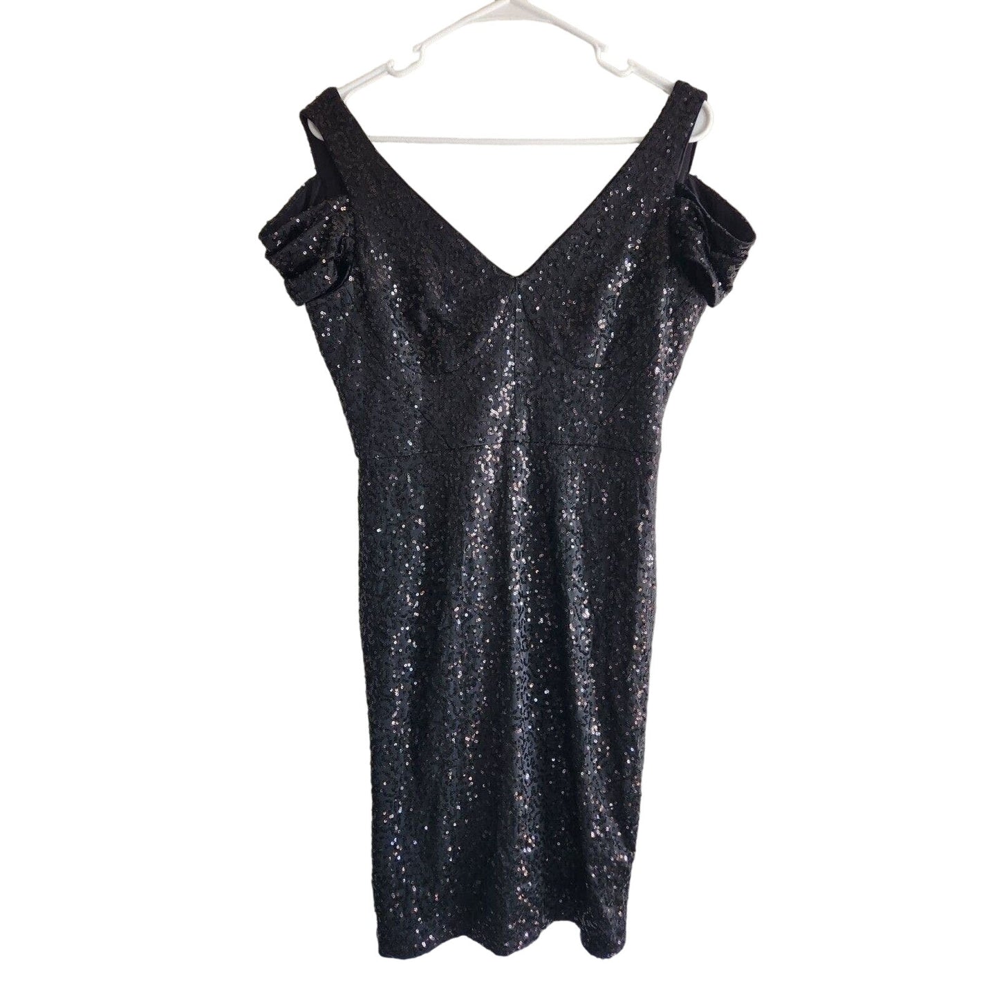 Calvin Klein Womens Sz 6 Knee Length Black Full Sequin Dress Off Shoulder