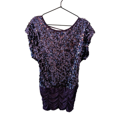Vintage Forever 21 Womens Sz L Drop Waist Mini Dress Purple Full Sequin