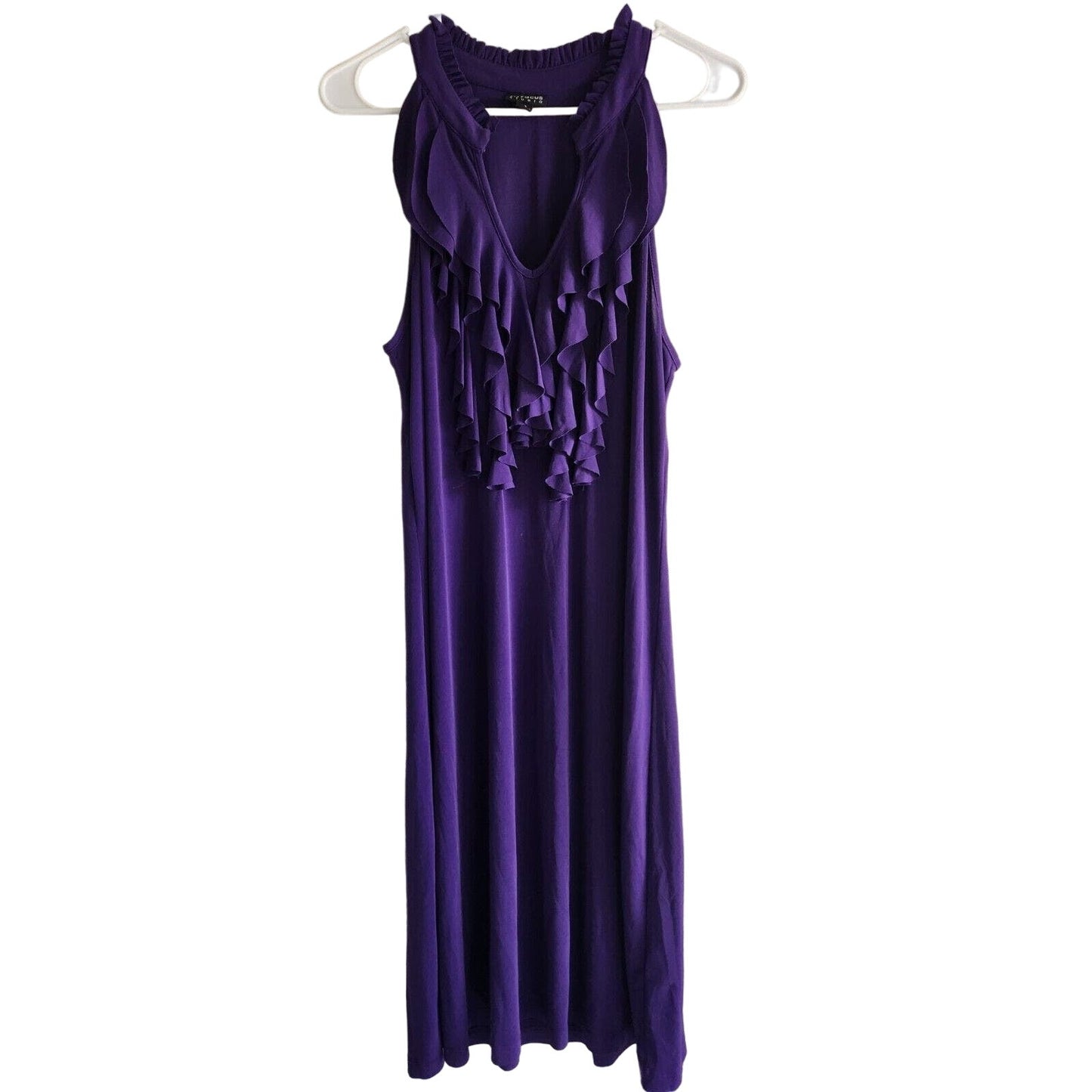 En Focus Studio Womens Sz 10 Midi Dress Solid Purple Ruffled Front