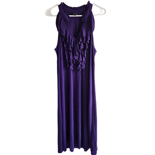 En Focus Studio Womens Sz 10 Midi Dress Solid Purple Ruffled Front