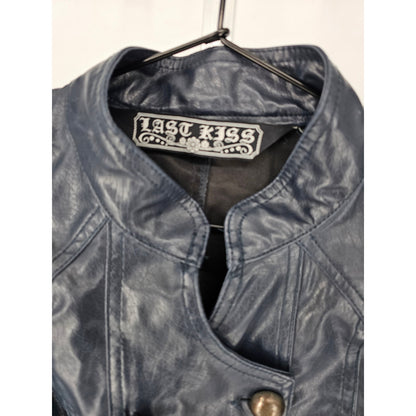 Last Kiss Womens Sz 1X Faux Leather Cropped Double Breasted Vest Slate
