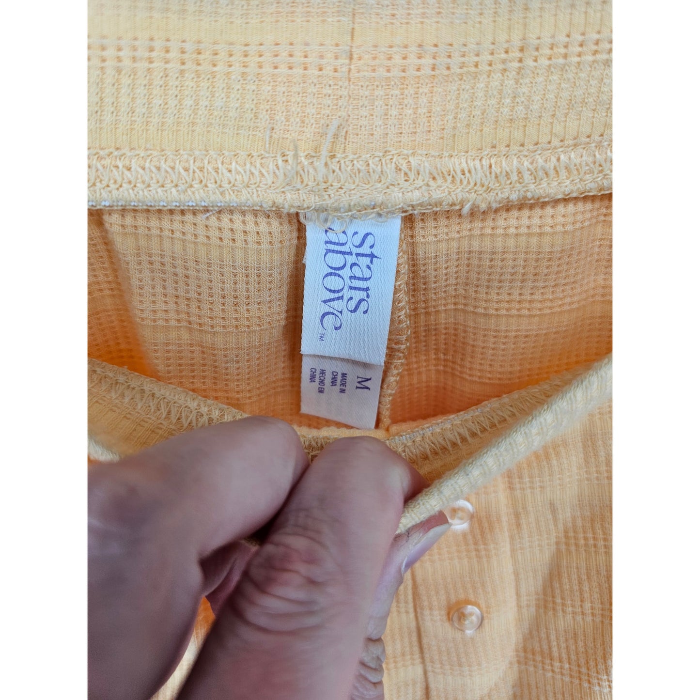 Stars Above Womens Sz M Shorts and Short Sleeve Pajama Set Yellow Waffle Knit