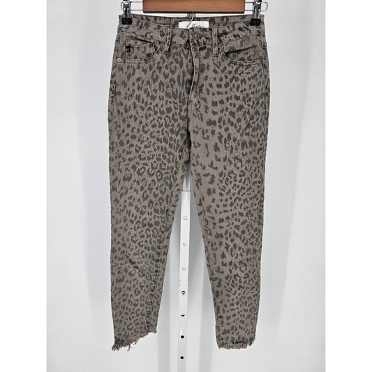 KanCan Jeans Womens Sz 25 Skinny Raw Hem Jeans Cheetah Leopard Print Taupe