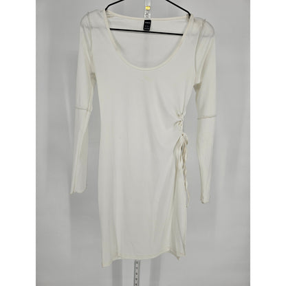 Shein Womens Sz S Long Sleeve Above Knee Dress White Ribbed Tie Side