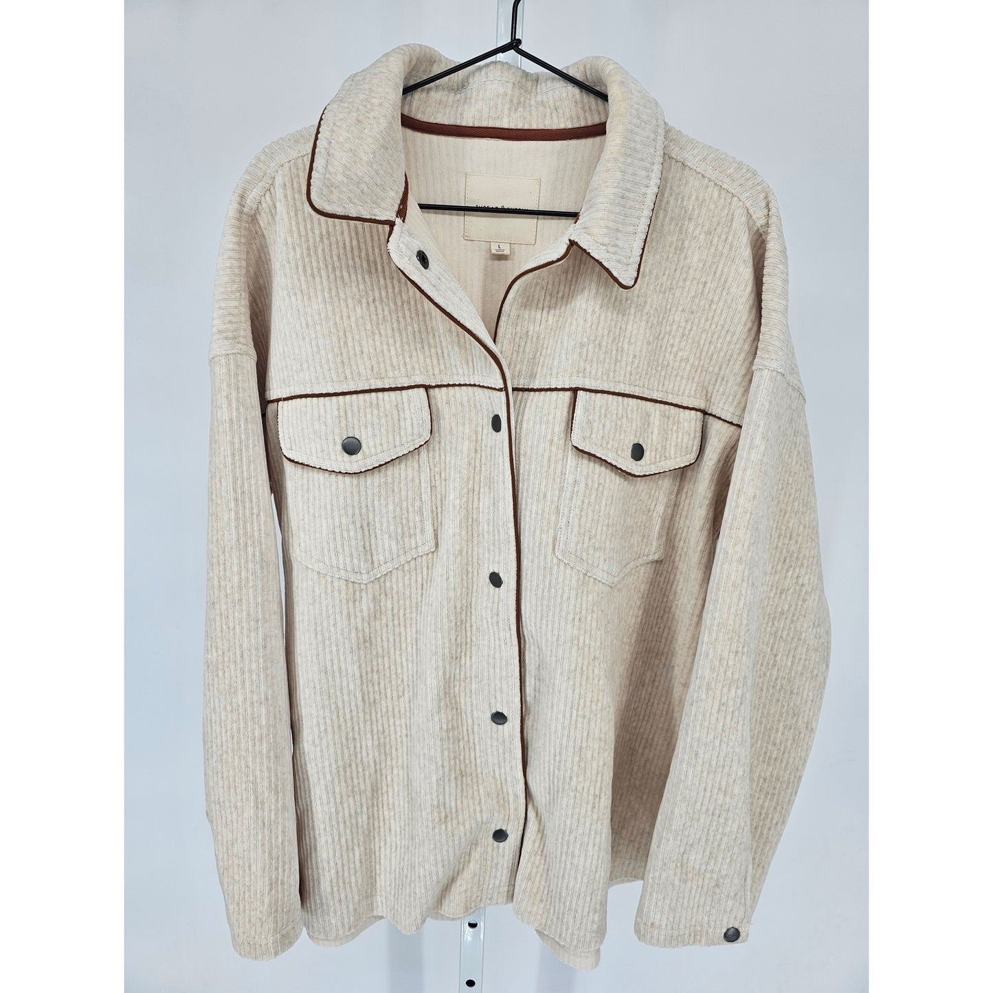 Thread & Supply Womens Sz L Snap Front Corduroy Shacket Cream Brown