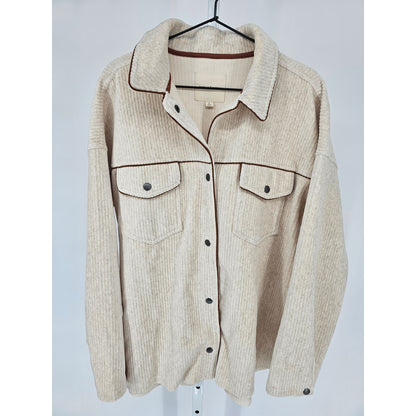 Thread & Supply Womens Sz L Snap Front Corduroy Shacket Cream Brown