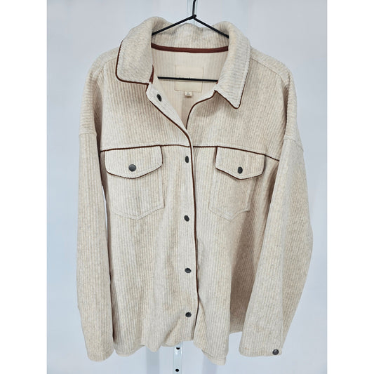 Thread & Supply Womens Sz L Snap Front Corduroy Shacket Cream Brown