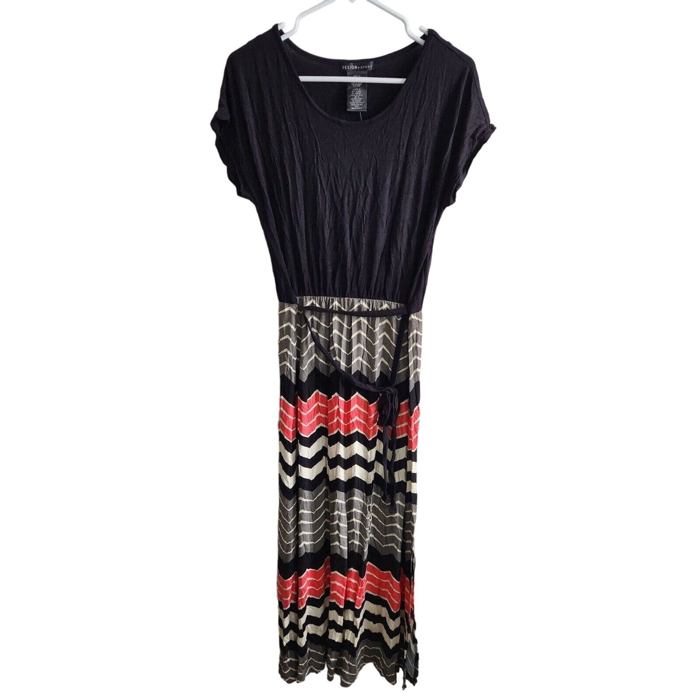 Design History Womens Sz M Short Sleeve Maxi Dress Black Chevron NEW