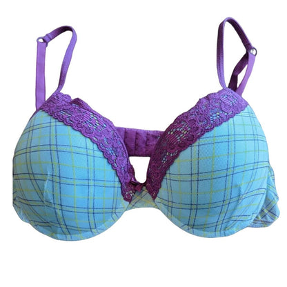 Vintage Y2K Anchor Blue Womens Sz 36B Bra Blue Purple Plaid