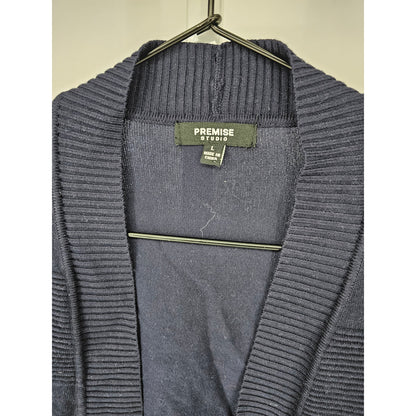 Premise Studio Womens Sz L Cropped Open Front Cardigan Sweater Navy Blue