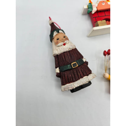 Lot of 5 Vintage Hand Painted Wooden Christas Ornaments  Santa Train Snowman