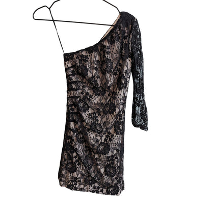 Express Womens Sz 0 Mini Dress Black One Sleeve Lace Night Out Party