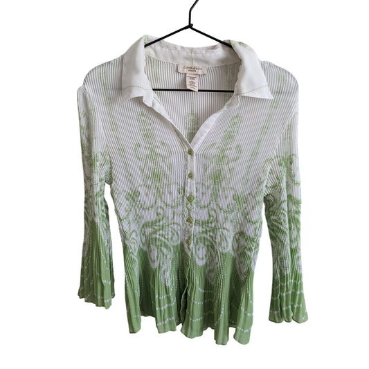 Covington Petite XLP Long Sleeve Button Down Shirt Green White Floral