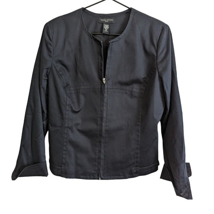 Valerie Stevens Womens Sz 12P Petite Zip Up Jacket Black Career Cotton Blend